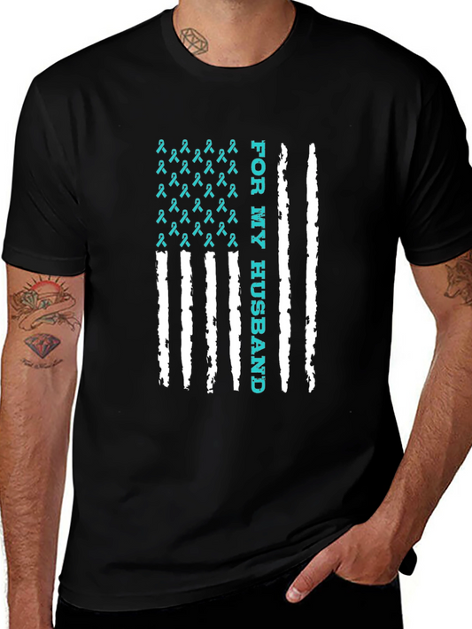For My Husband Ribbon American Flag Graphic Tee