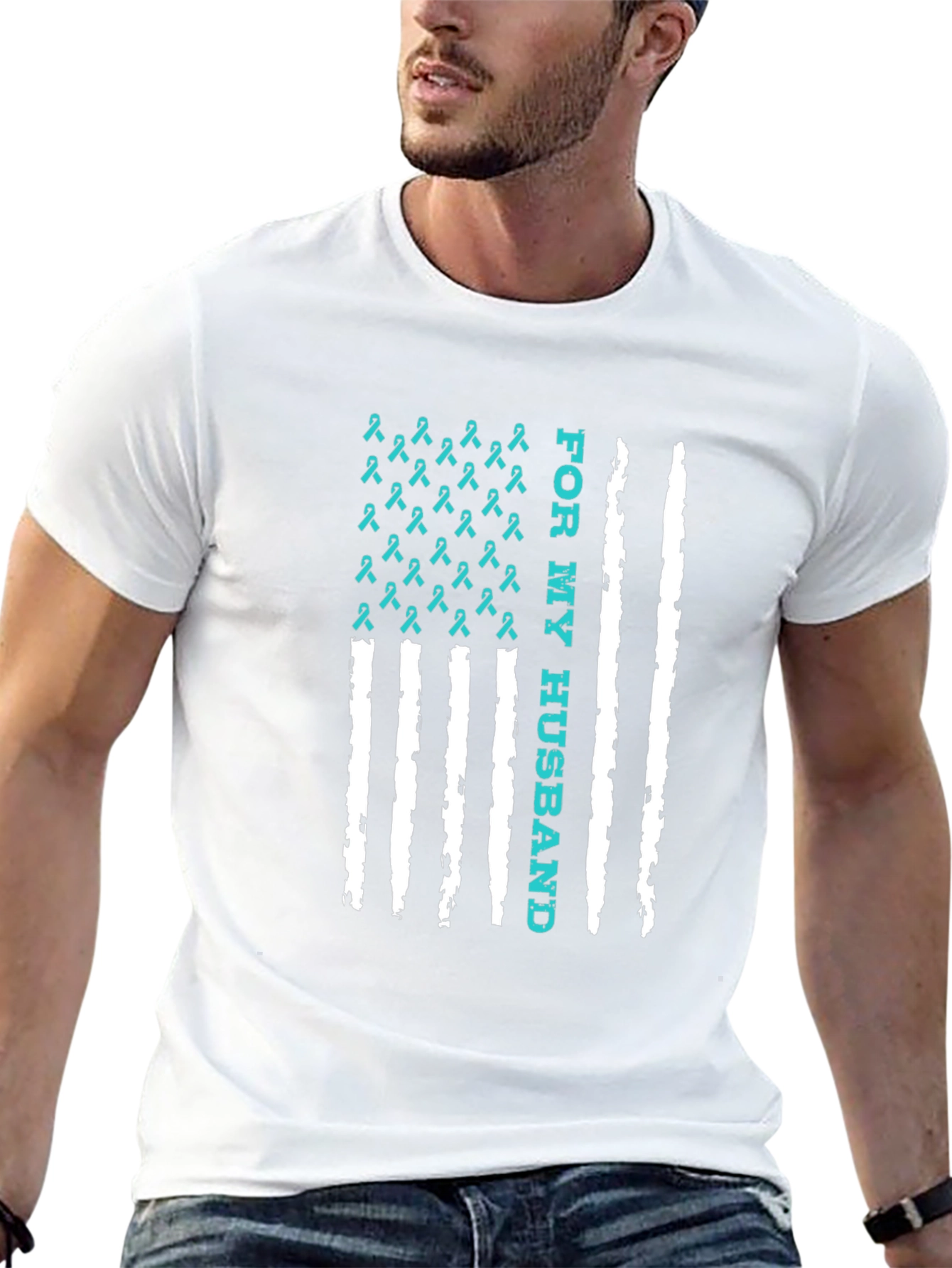 For My Husband Ribbon American Flag Graphic Tee