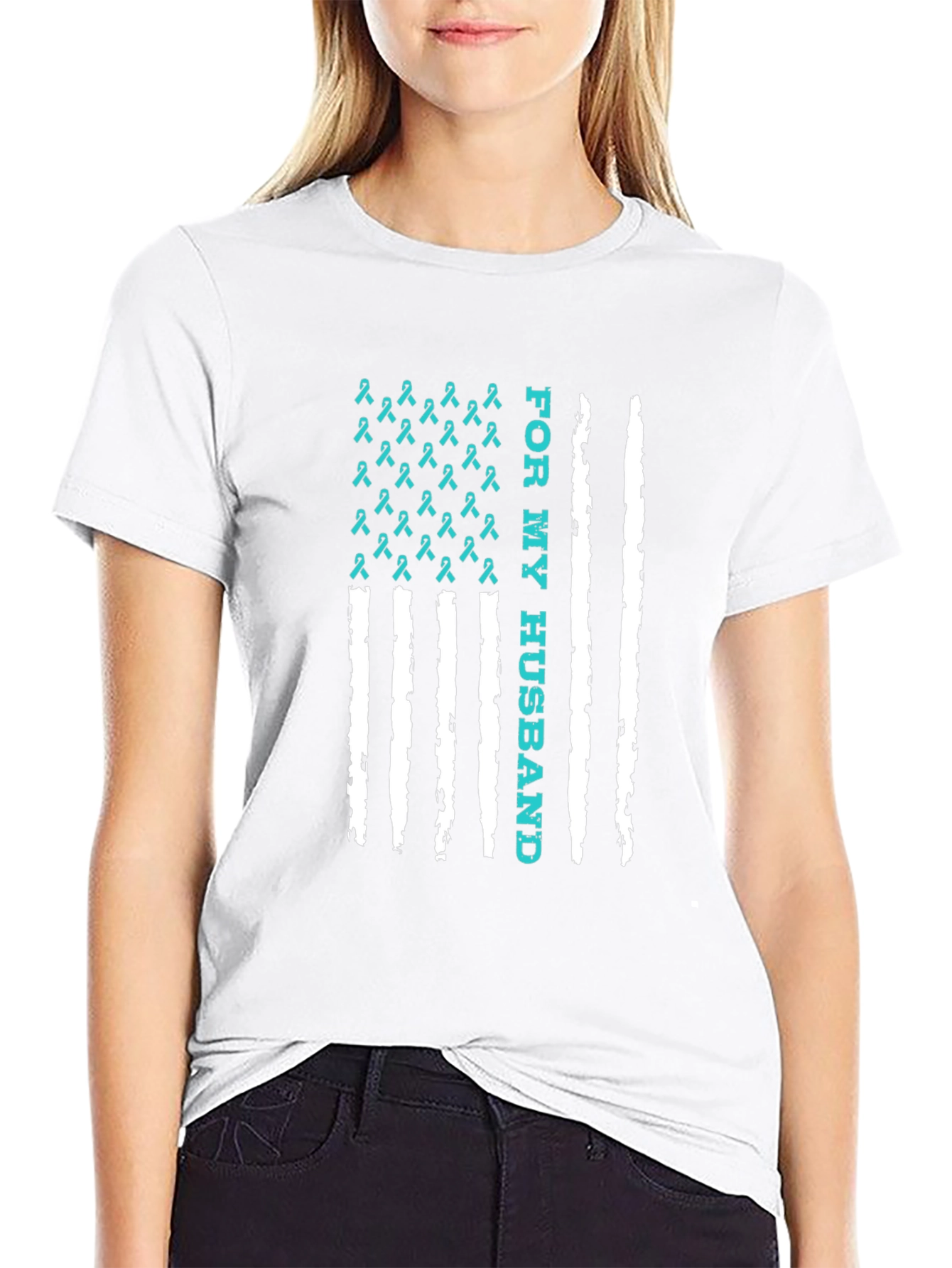 For My Husband Ribbon American Flag Graphic Tee
