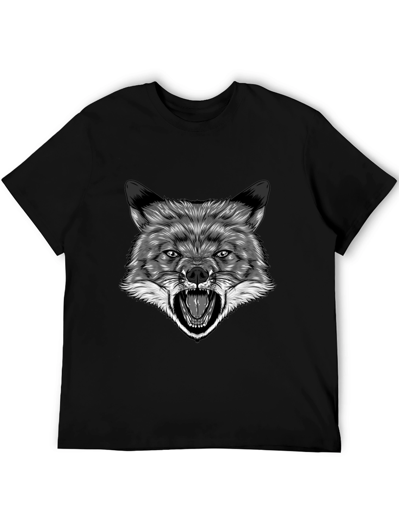 Mens Black T-Shirt with Wolf Graphic