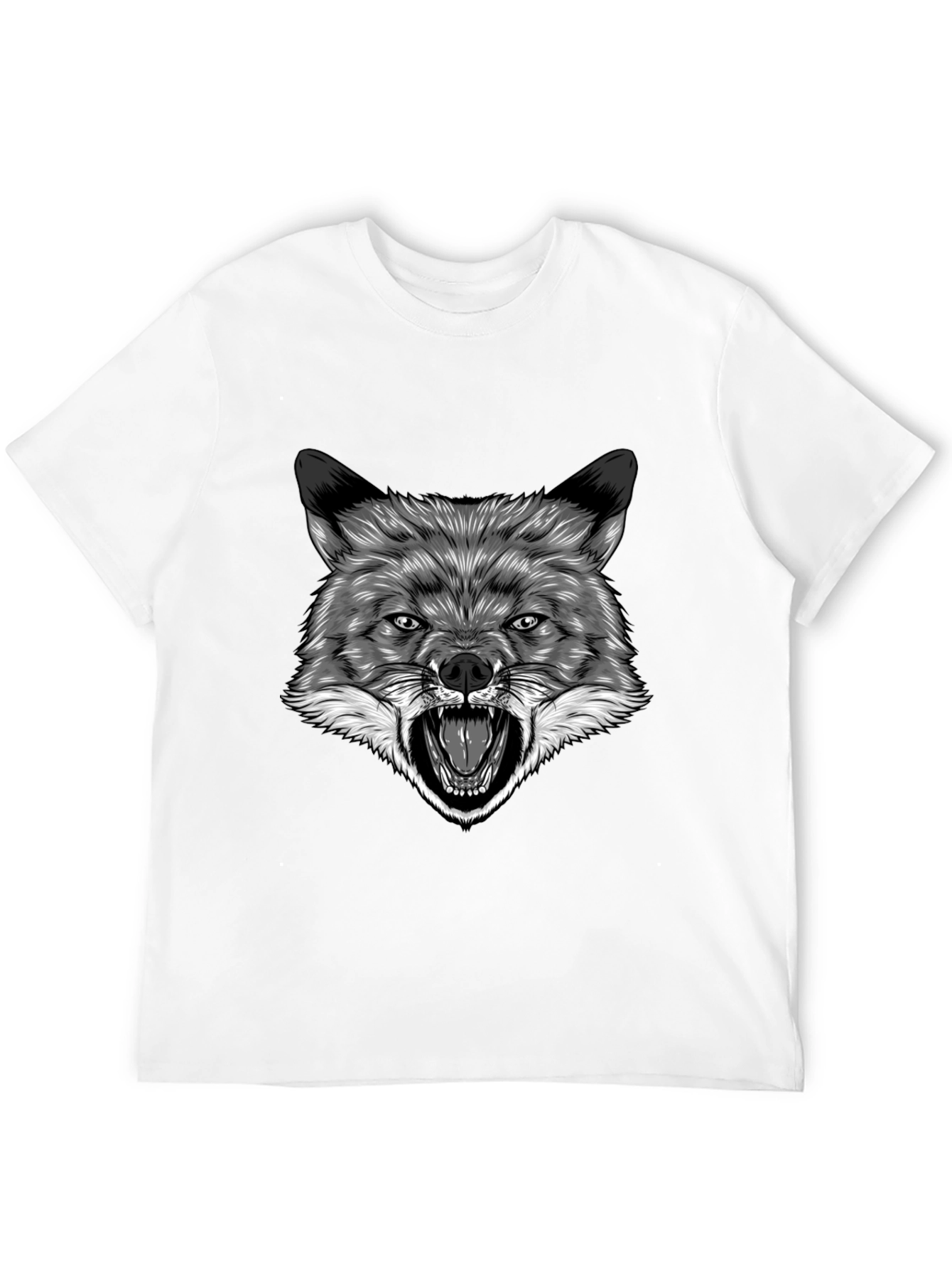 Mens Black T-Shirt with Wolf Graphic
