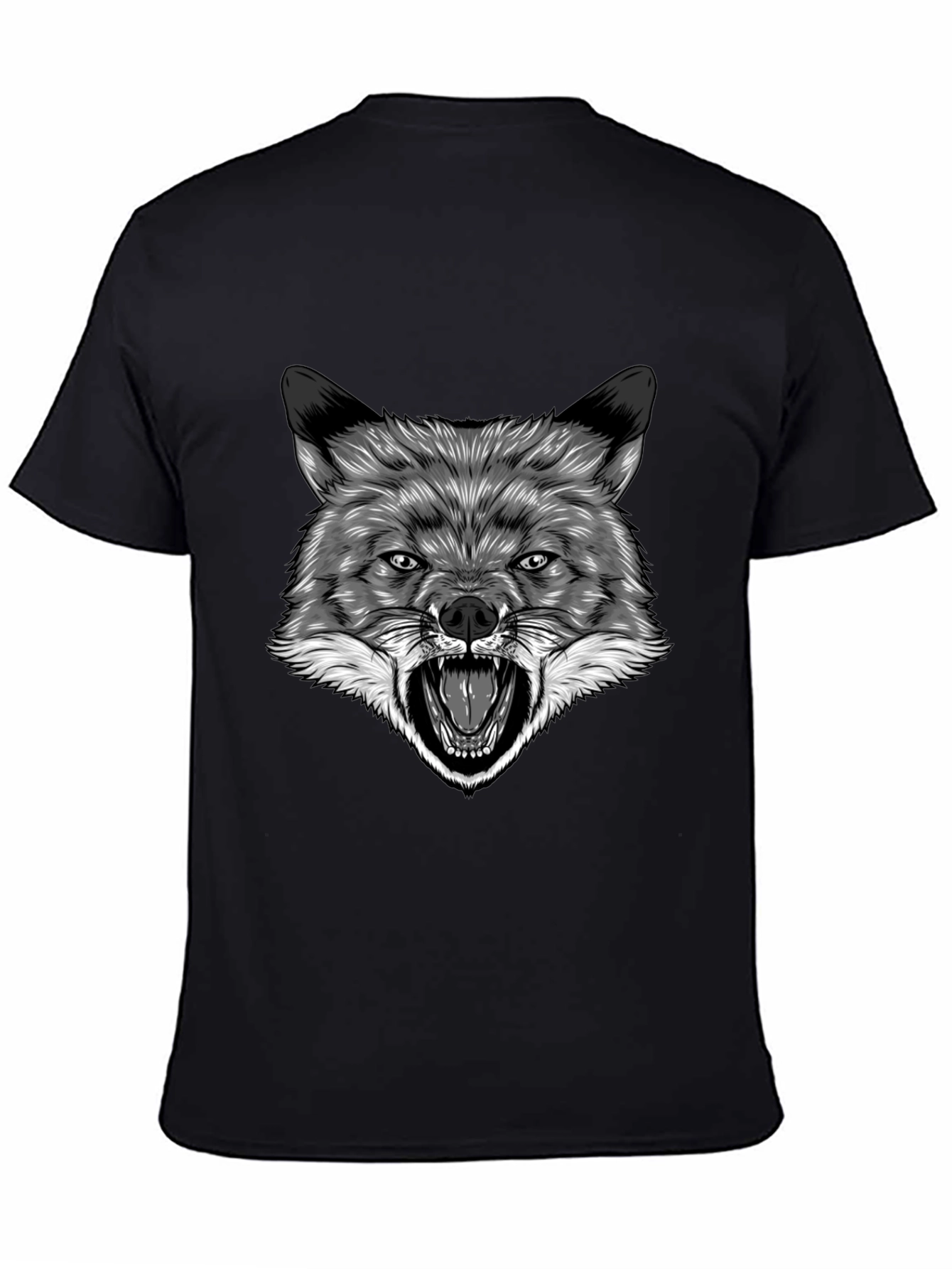 Mens Black T-Shirt with Wolf Graphic