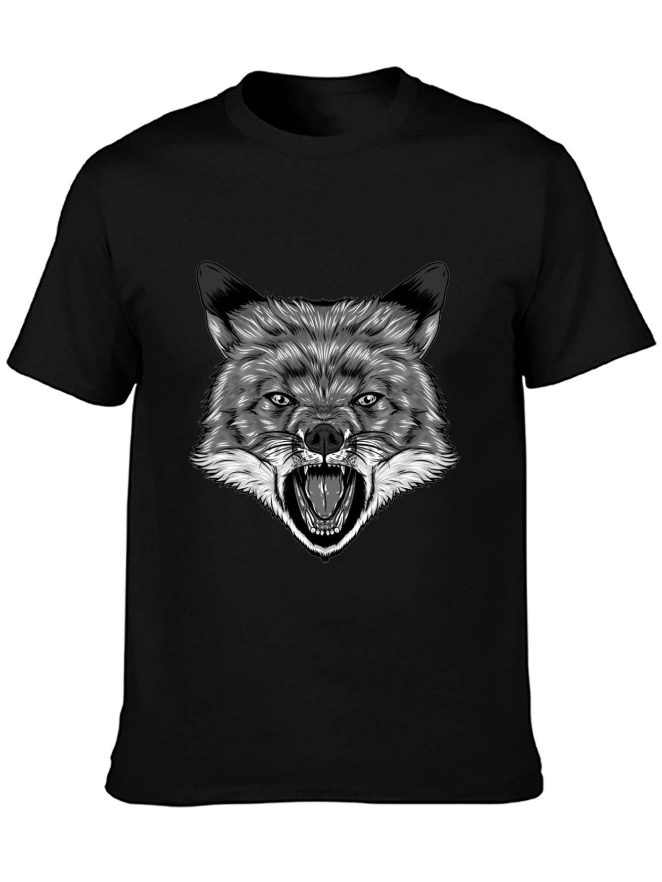 Mens Black T-Shirt with Wolf Graphic