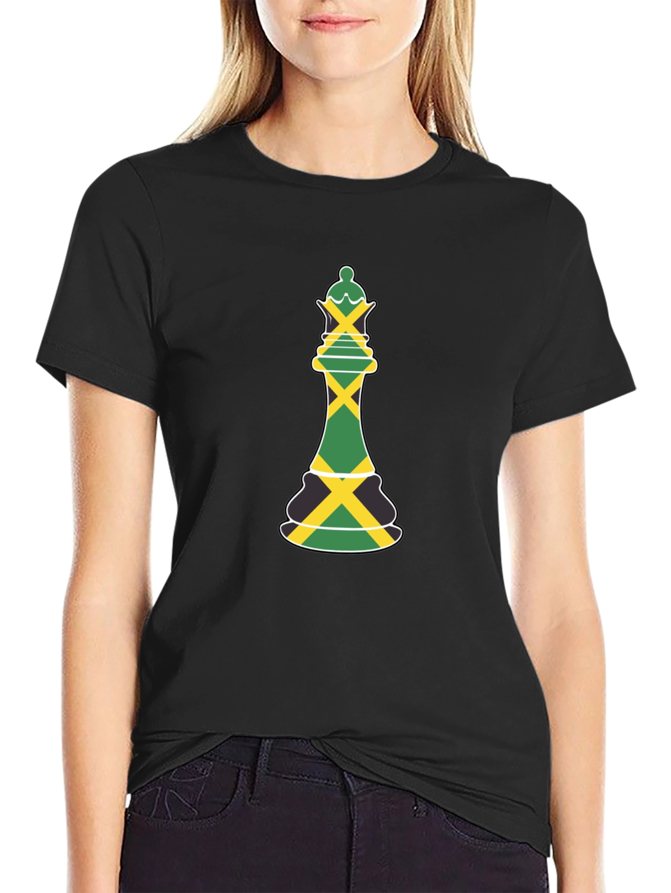 Jamaica Flag Chess Queen Graphic Tee - Black T-Shirt