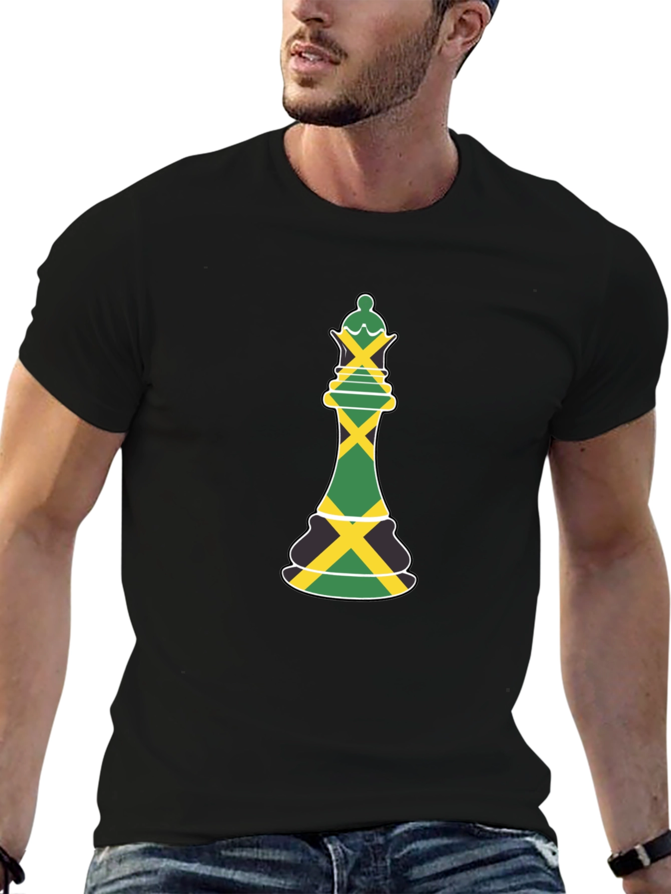 Jamaica Flag Chess Queen Graphic Tee - Black T-Shirt