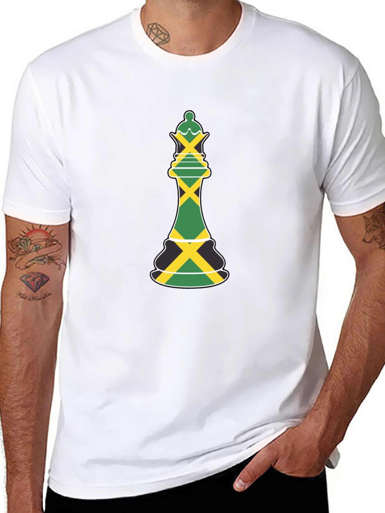 Jamaica Flag Chess Queen Graphic Tee - Black T-Shirt