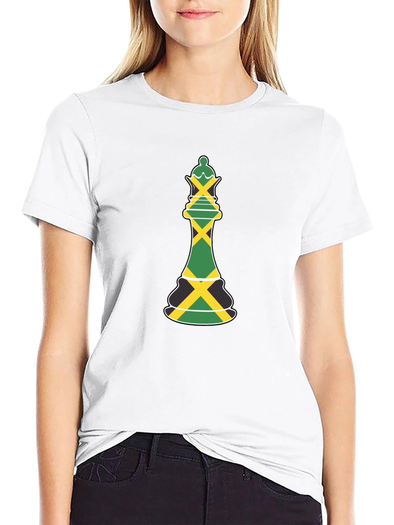 Jamaica Flag Chess Queen Graphic Tee - Black T-Shirt