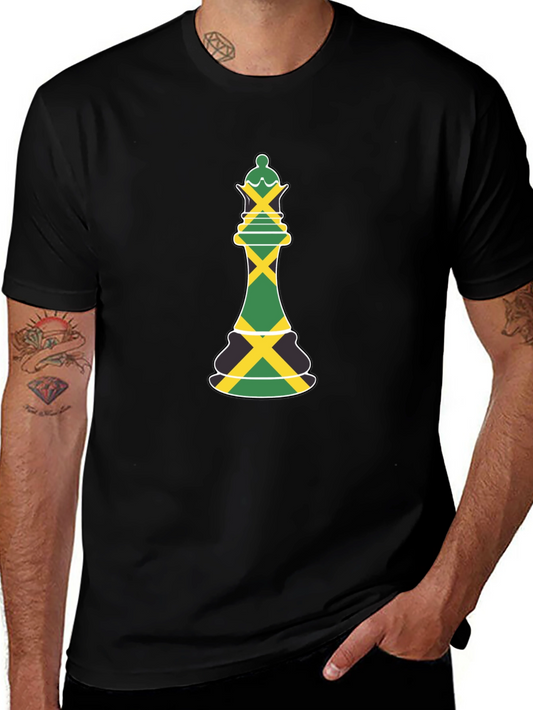 Jamaica Flag Chess Queen Graphic Tee - Black T-Shirt