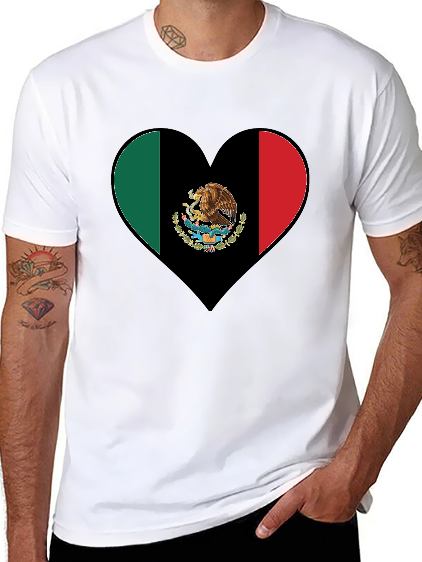 Mexico Flag Heart Graphic T-Shirt