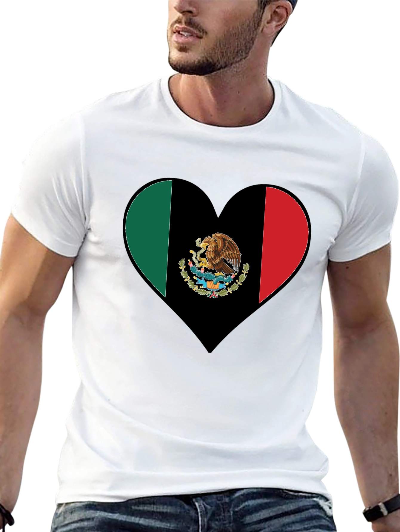 Mexico Flag Heart Graphic T-Shirt