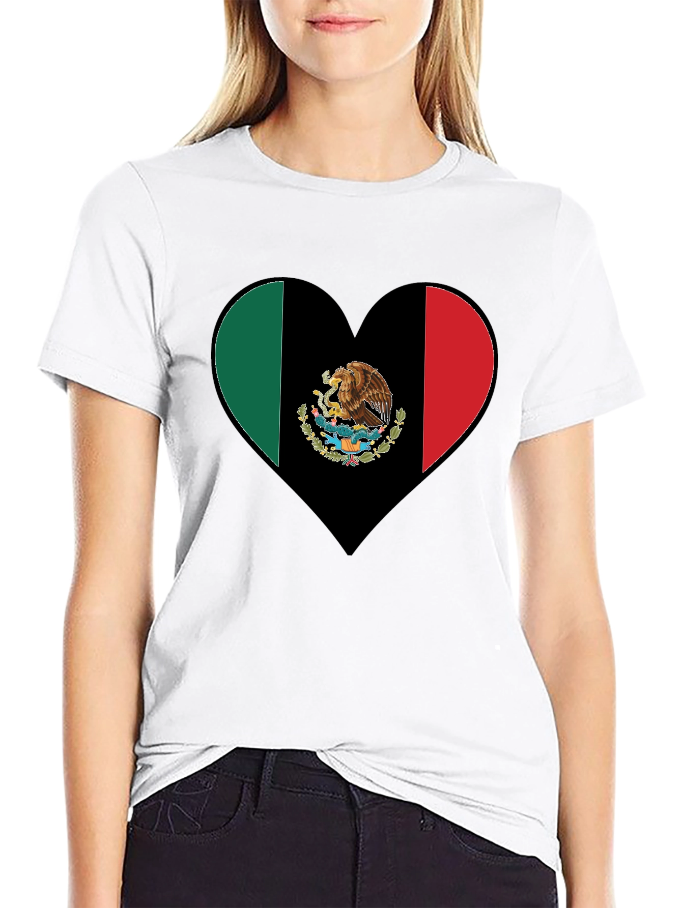 Mexico Flag Heart Graphic T-Shirt