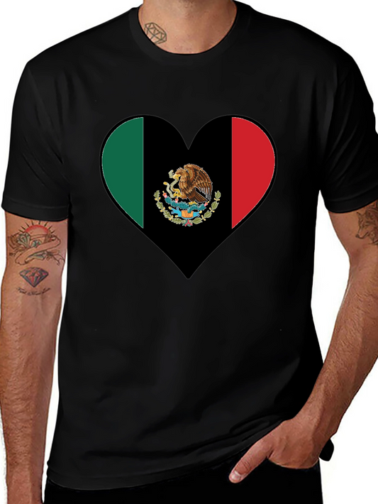 Mexico Flag Heart Graphic T-Shirt