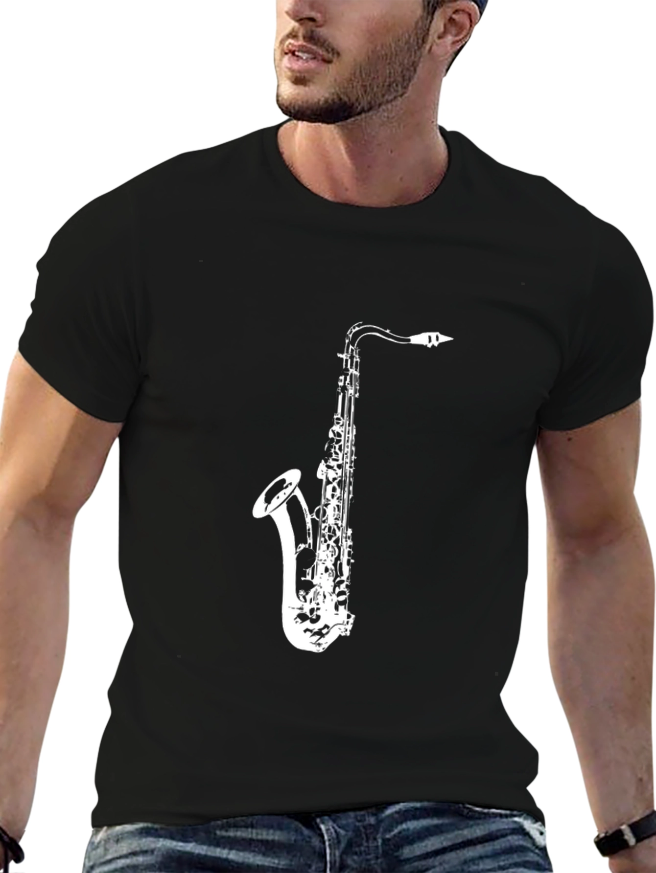 Saxophone Graphic Tee - Music Lovers Black T-Shirt