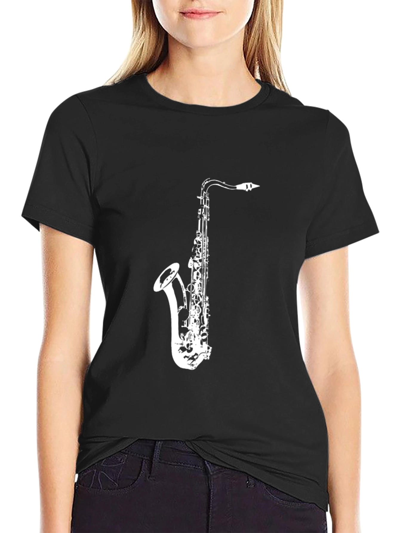 Saxophone Graphic Tee - Music Lovers Black T-Shirt