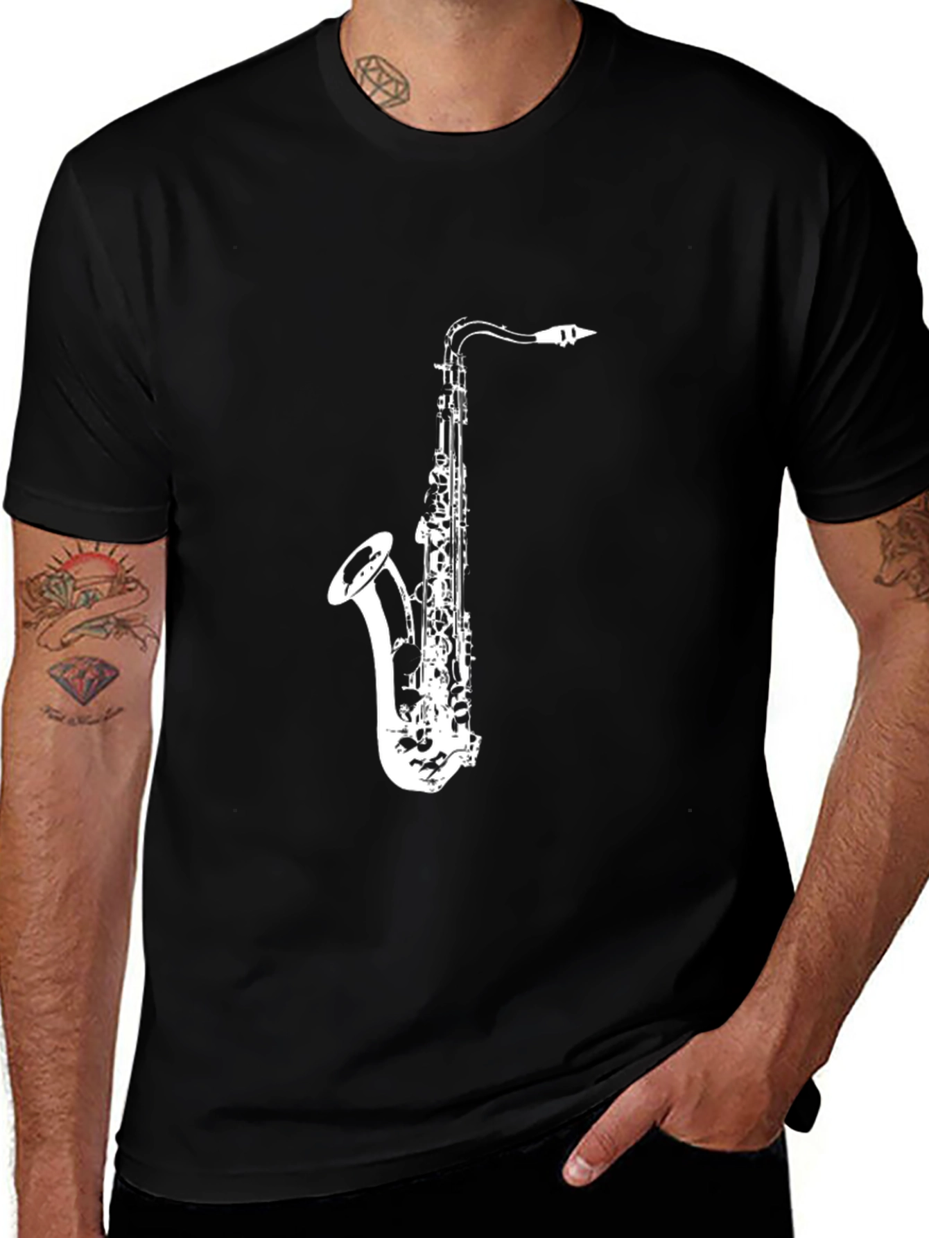 Saxophone Graphic Tee - Music Lovers Black T-Shirt