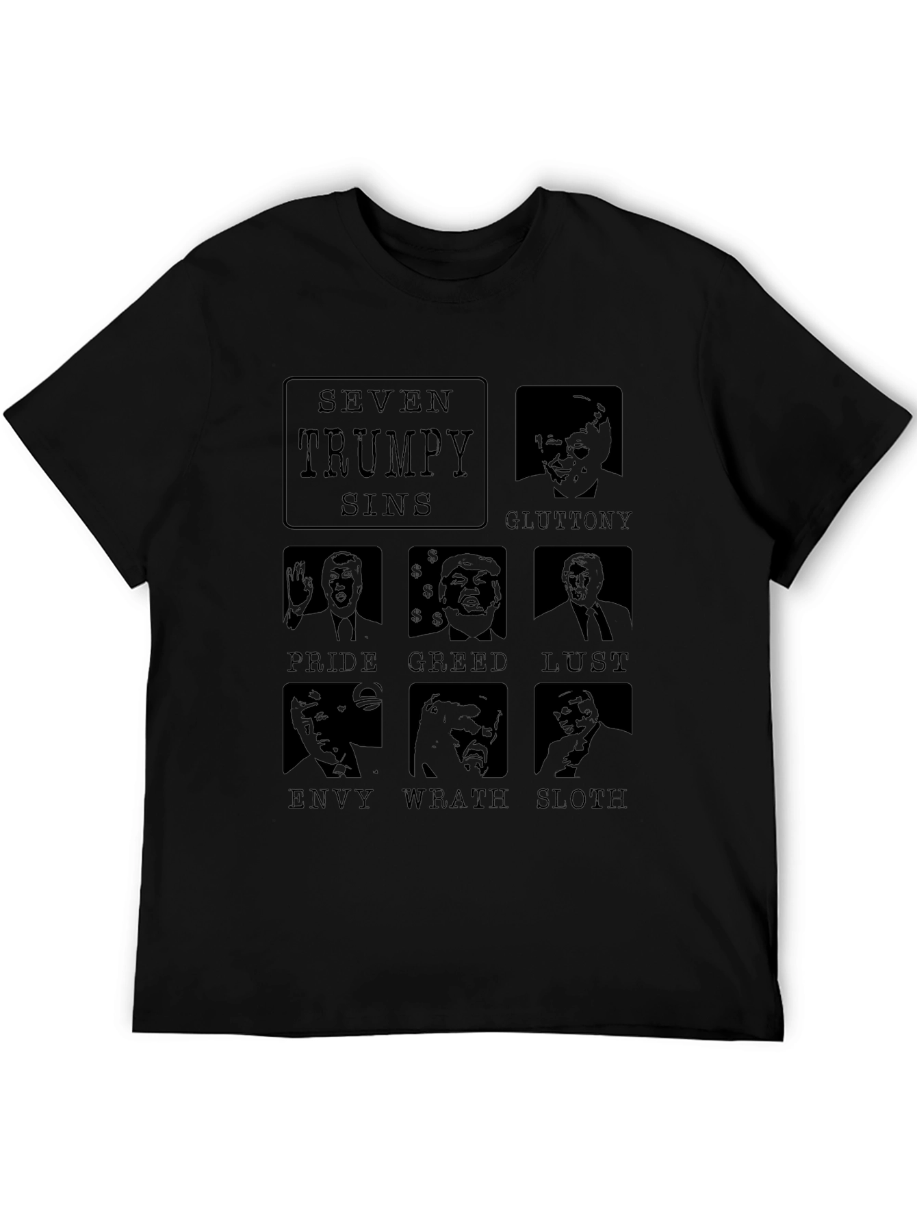 Seven Trumpy Sins Black Graphic T-Shirt