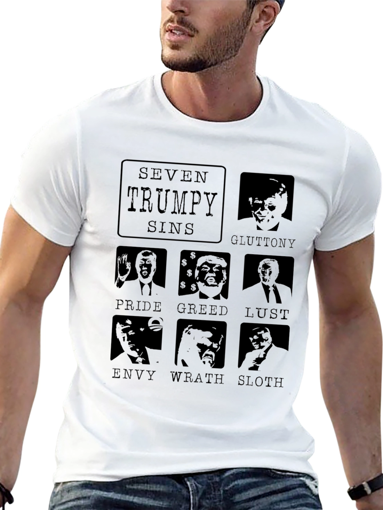 Seven Trumpy Sins Black Graphic T-Shirt
