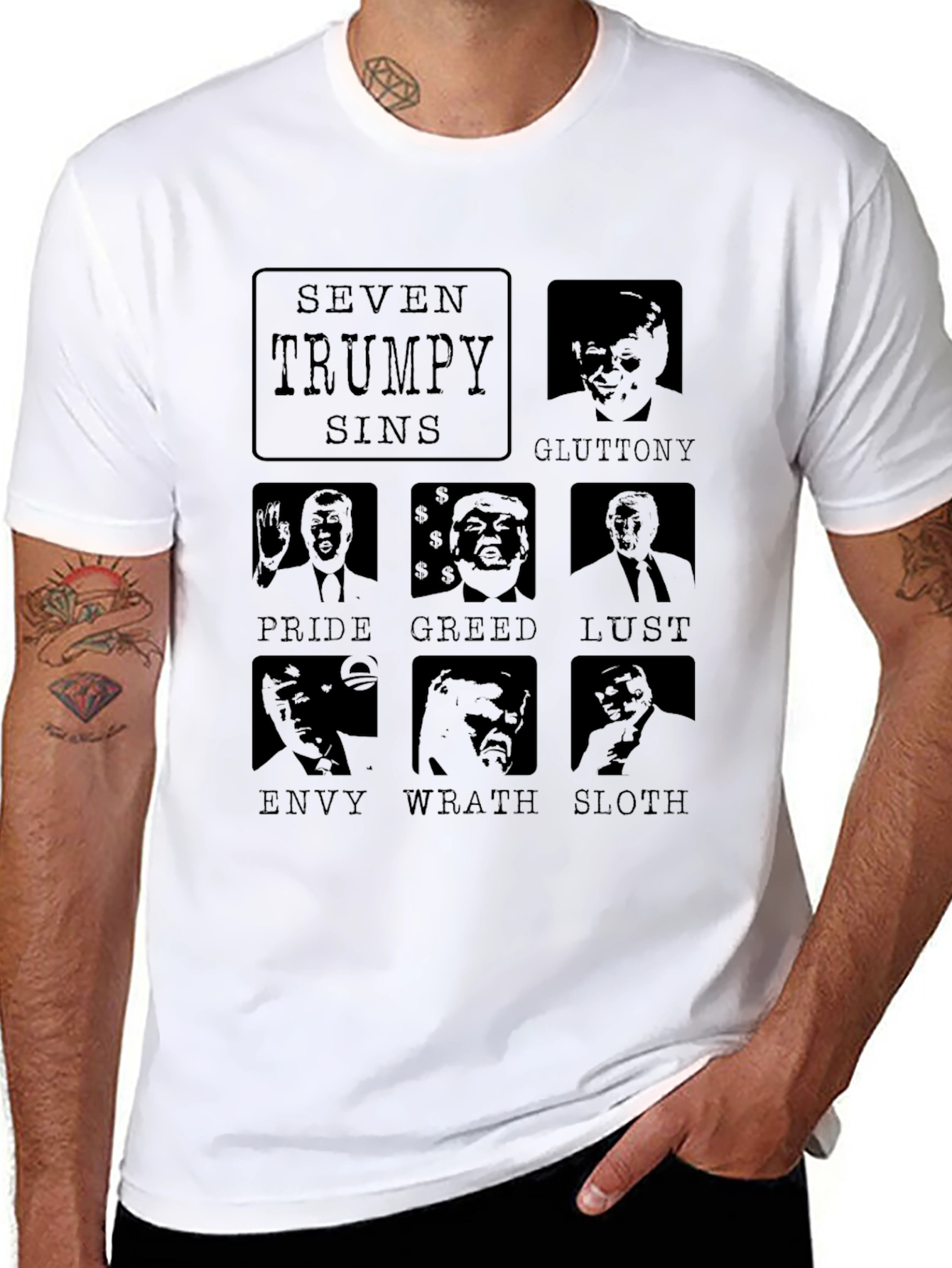 Seven Trumpy Sins Black Graphic T-Shirt