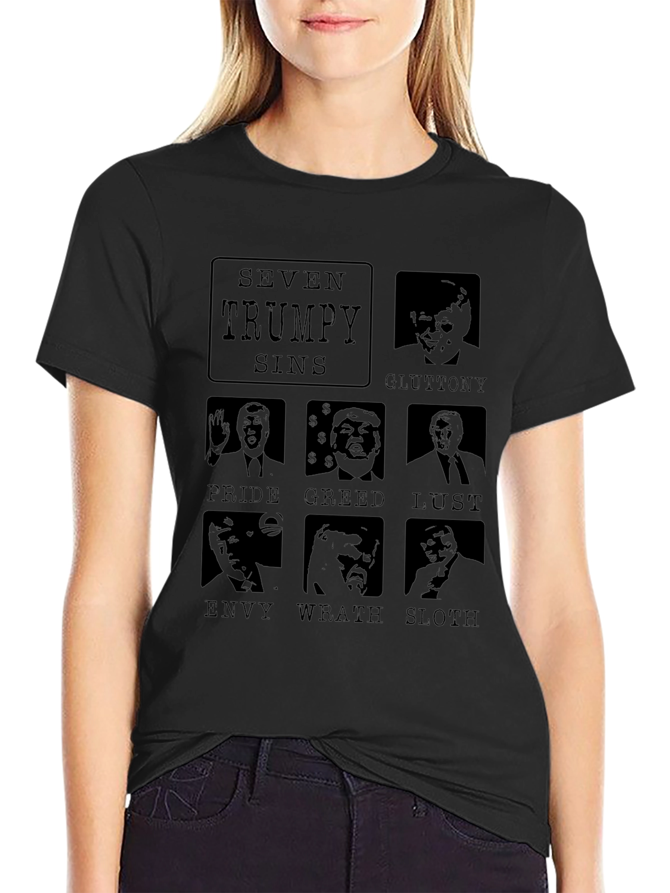 Seven Trumpy Sins Black Graphic T-Shirt