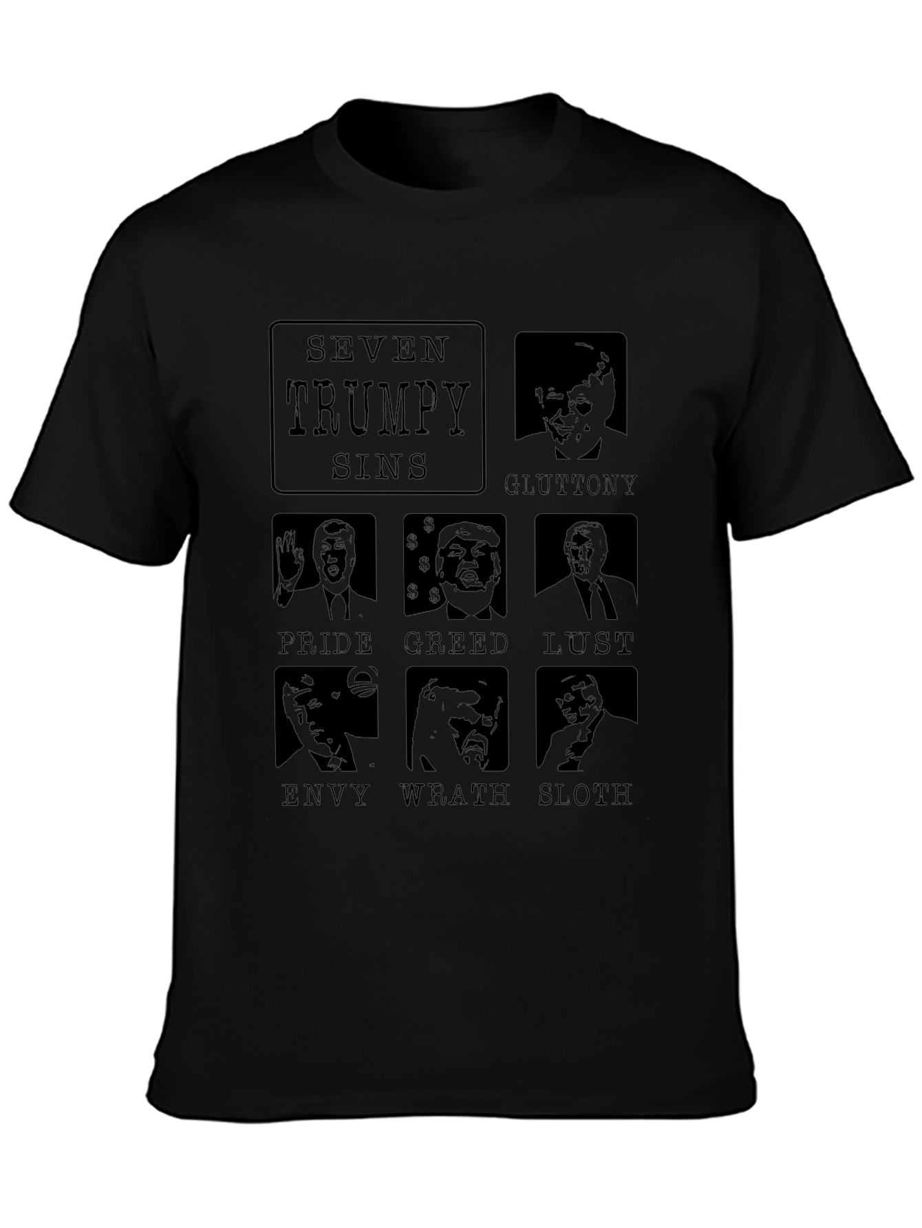 Seven Trumpy Sins Black Graphic T-Shirt