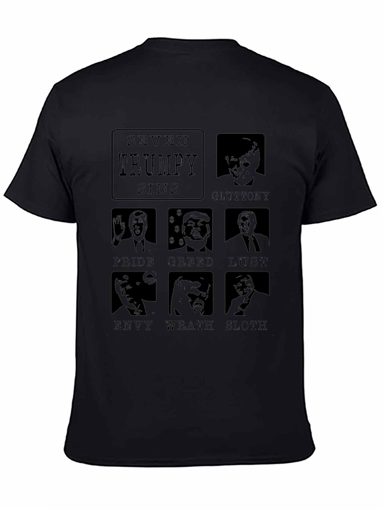 Seven Trumpy Sins Black Graphic T-Shirt