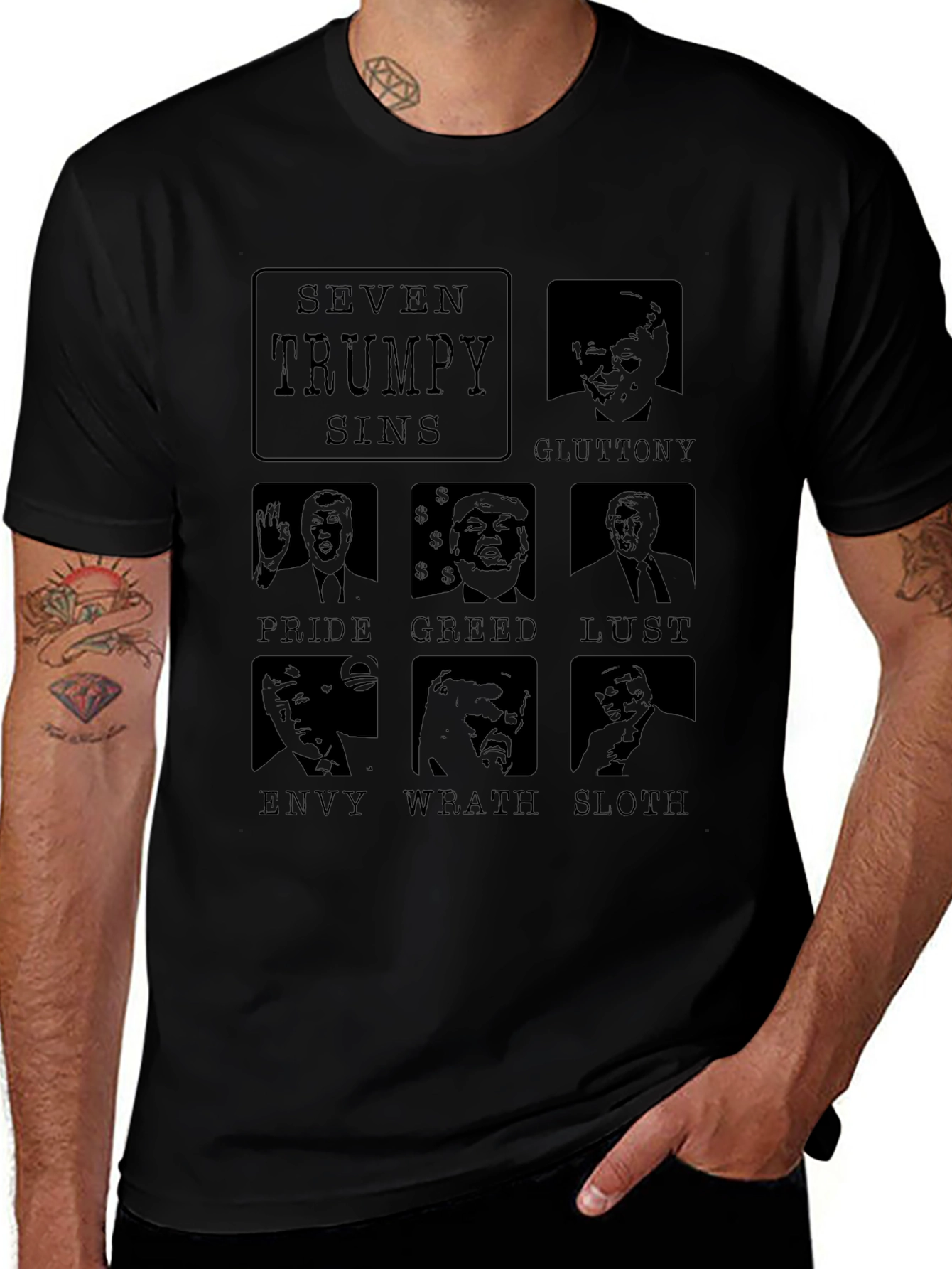 Seven Trumpy Sins Black Graphic T-Shirt