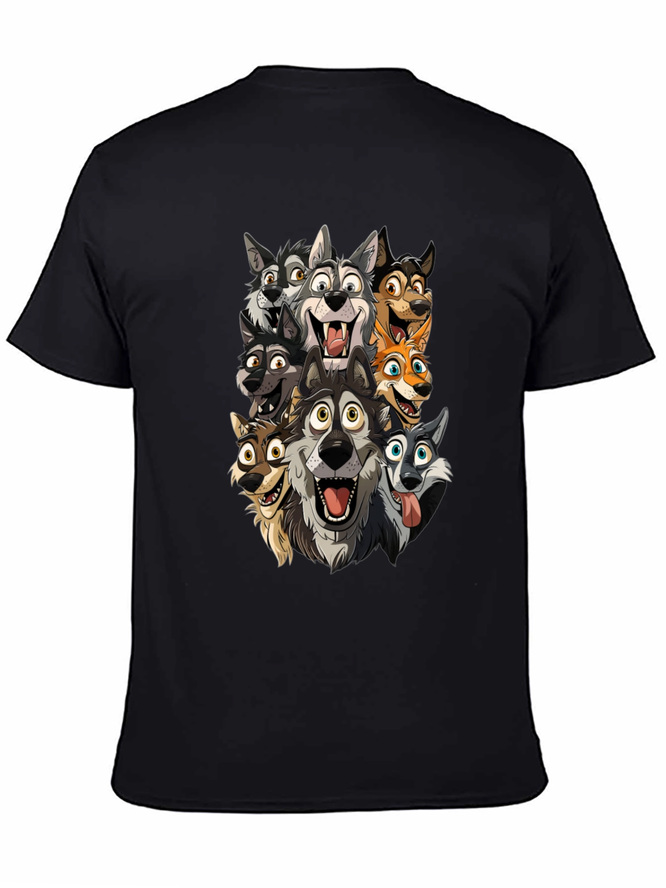 Cartoon Wolf Pack Black T-Shirt