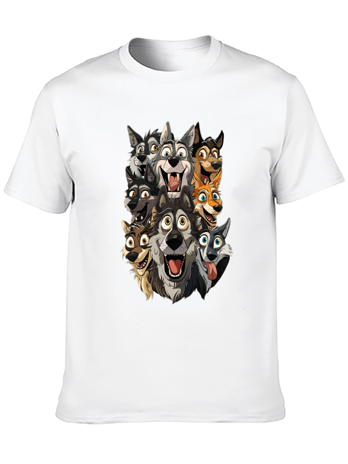 Cartoon Wolf Pack Black T-Shirt