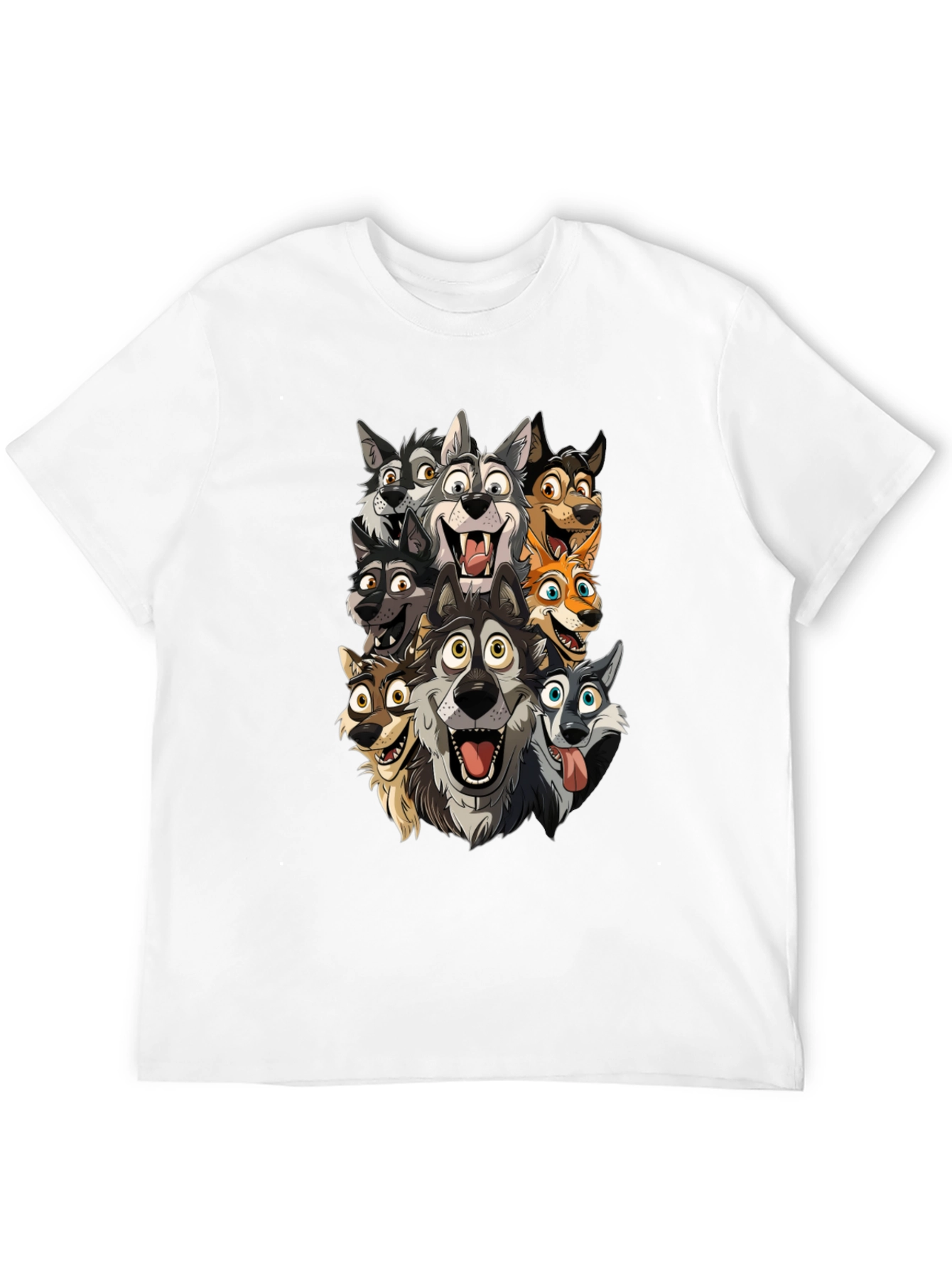 Cartoon Wolf Pack Black T-Shirt