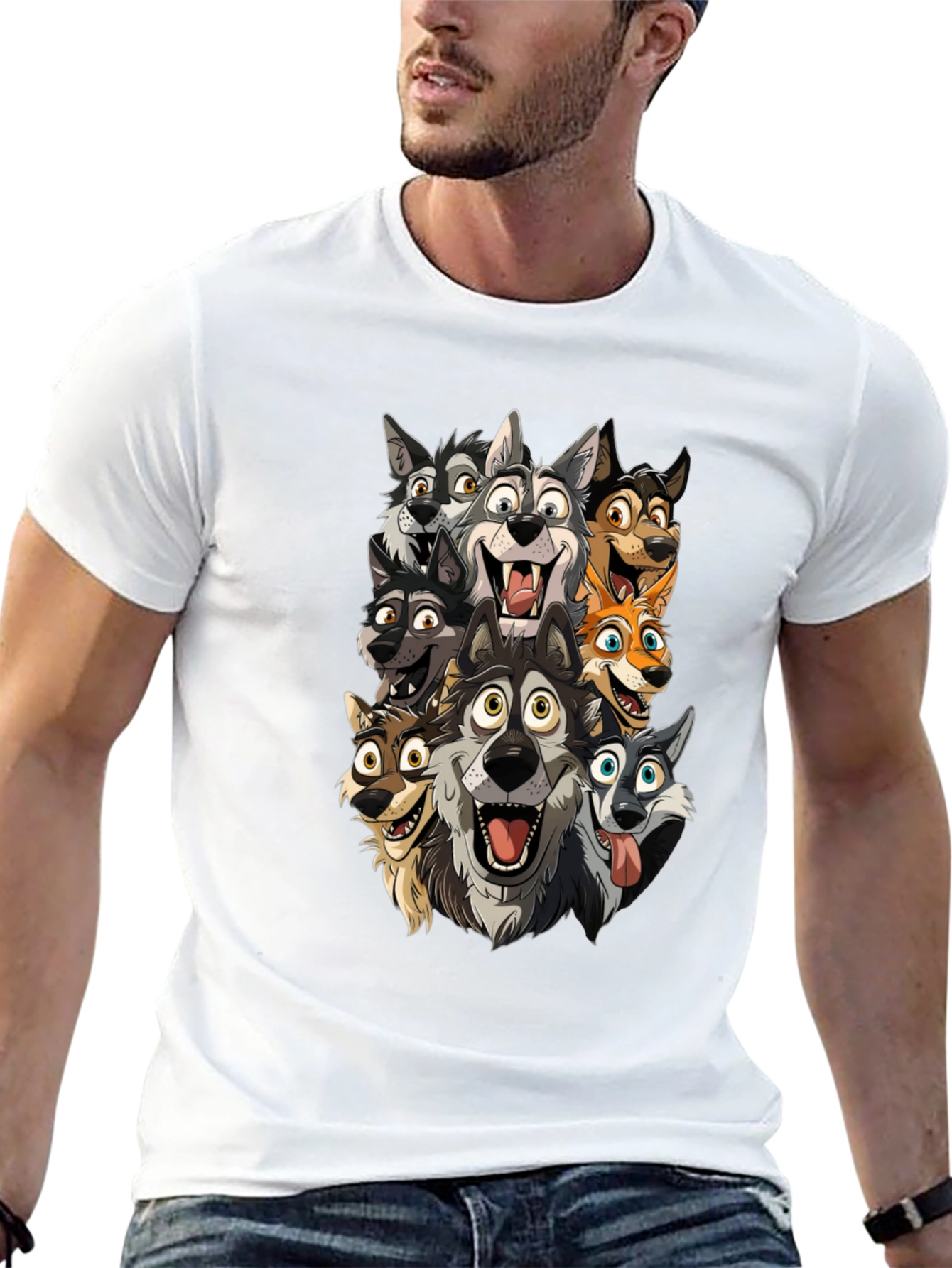 Cartoon Wolf Pack Black T-Shirt