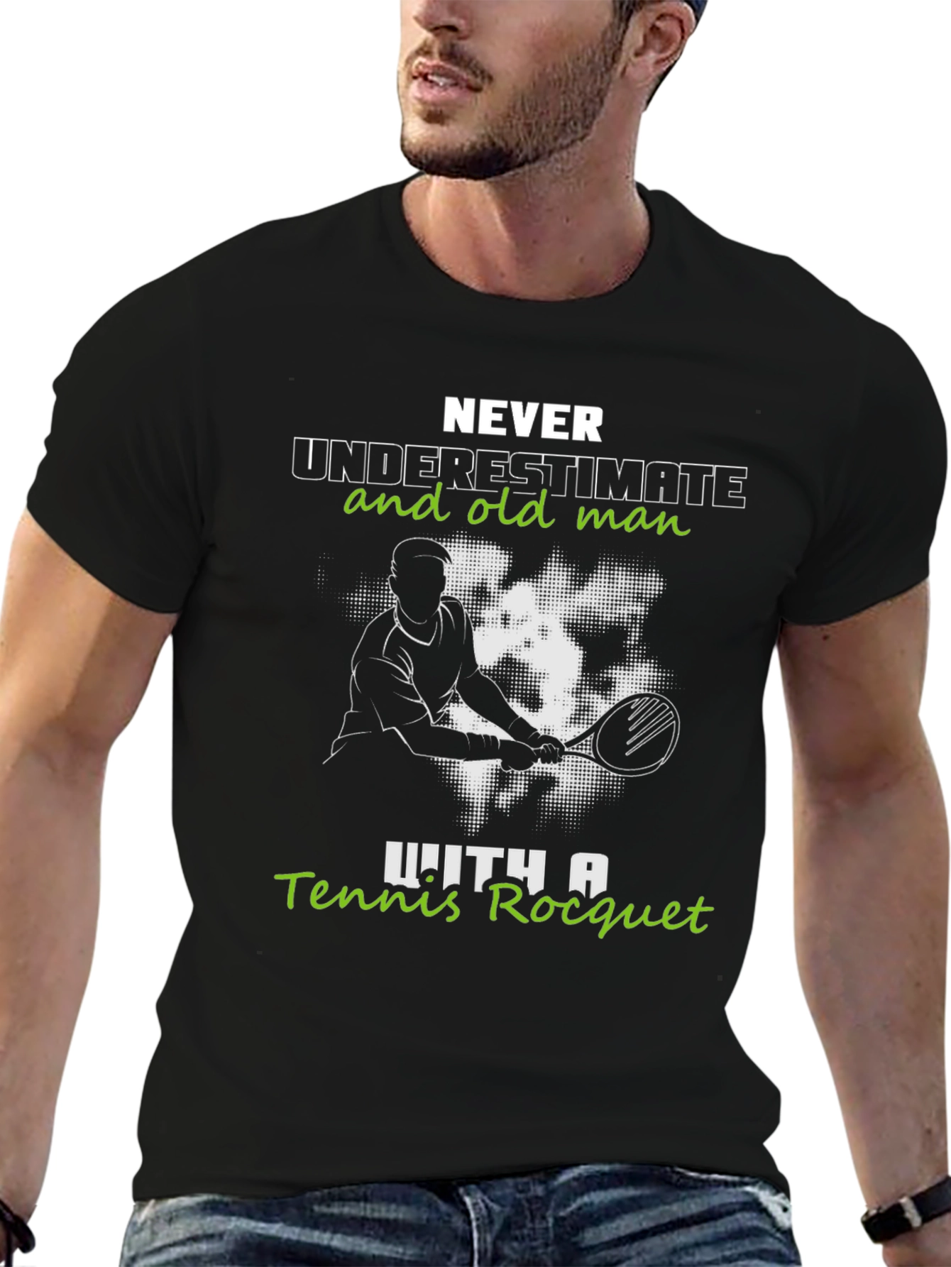 Never Underestimate Old Man with Tennis Racquet T-Shirt