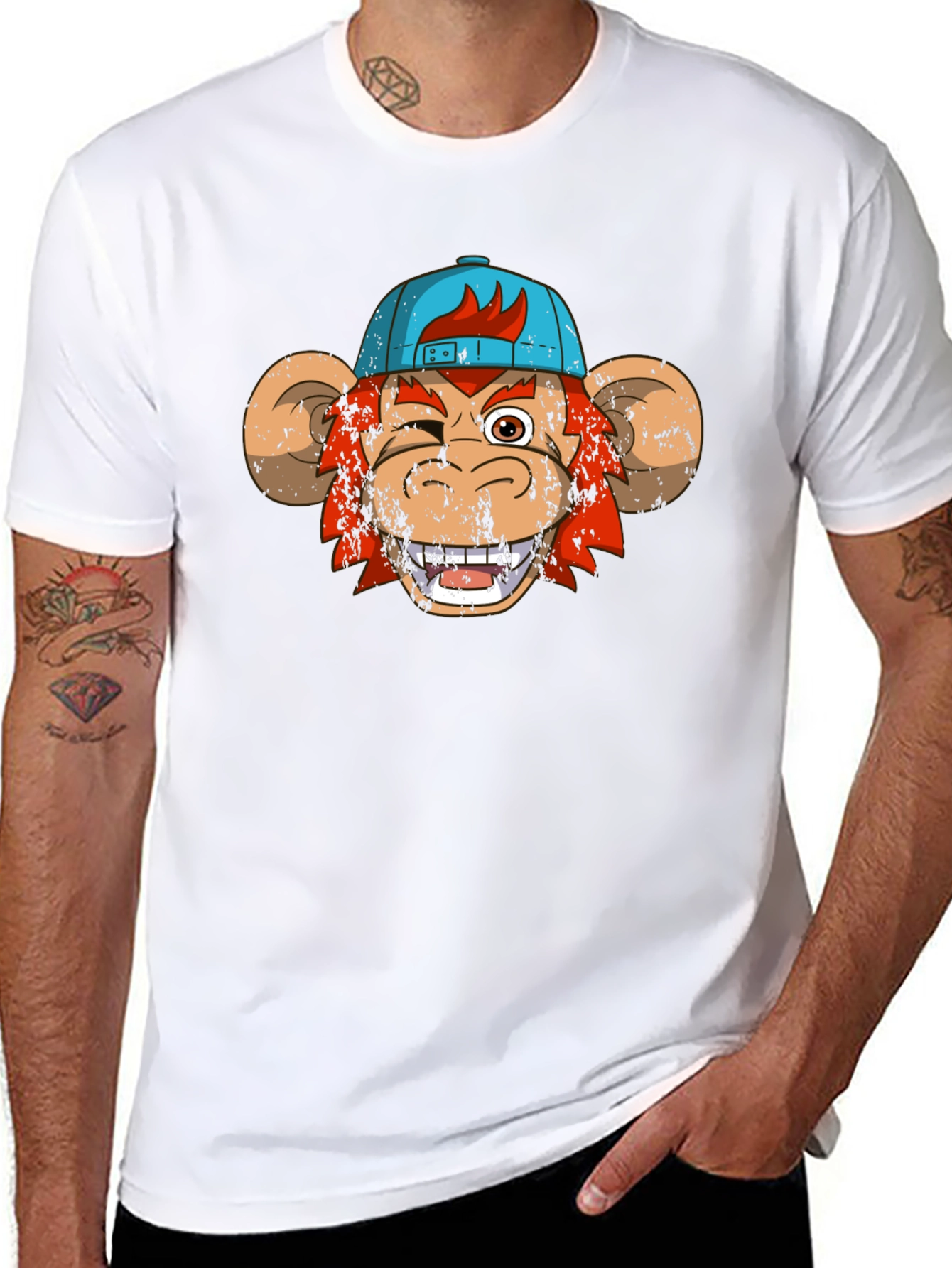 Winking Monkey Graphic Tee - Black Cotton Crew Neck