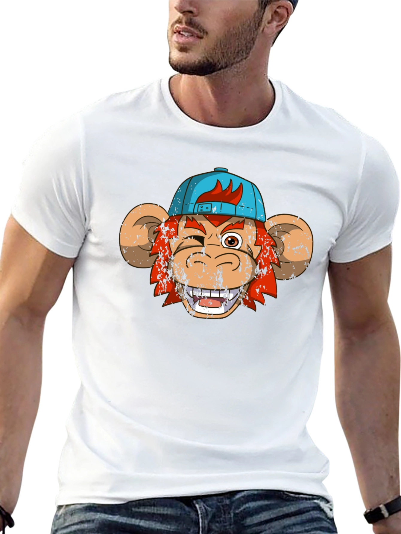 Winking Monkey Graphic Tee - Black Cotton Crew Neck