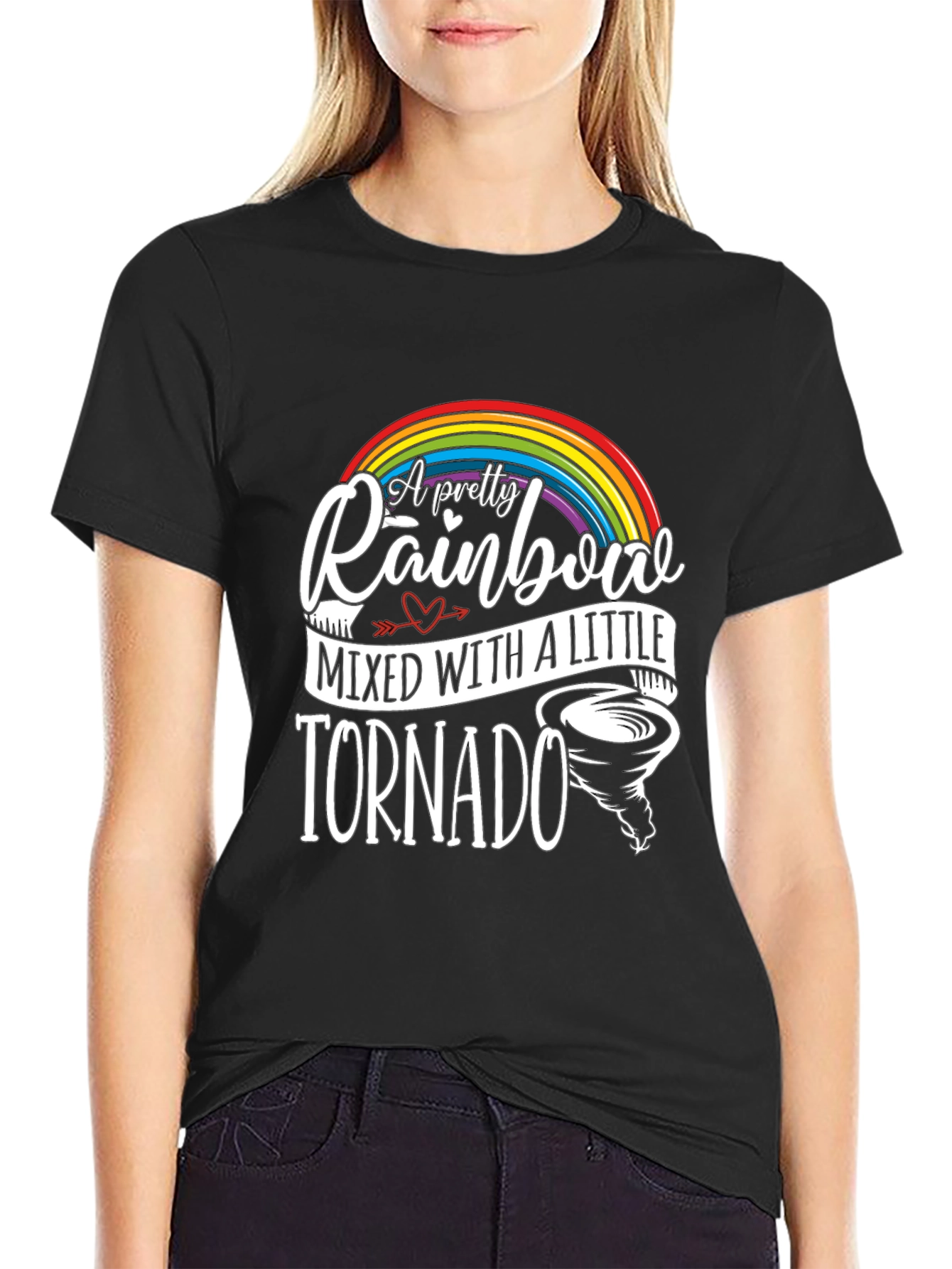 Pretty Rainbow Tornado Black Graphic Tee