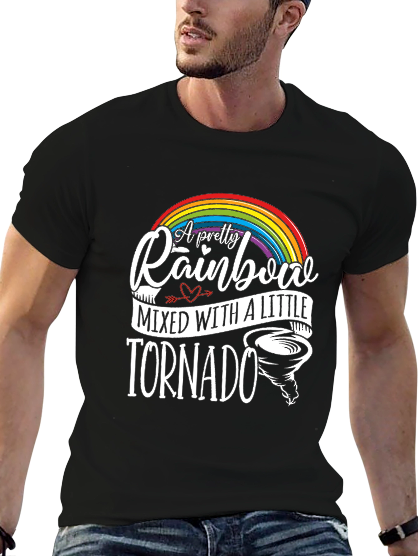 Pretty Rainbow Tornado Black Graphic Tee