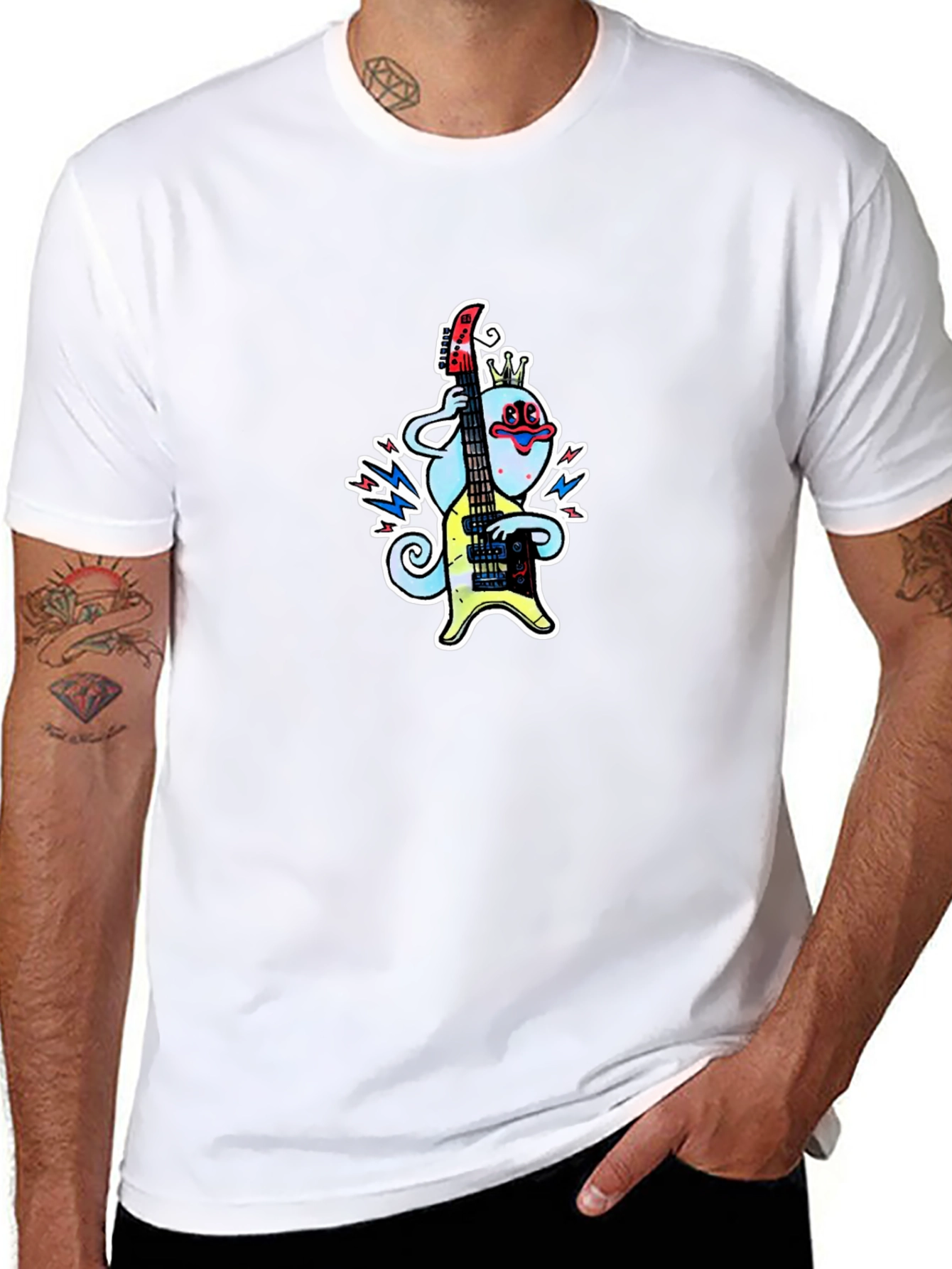 Cartoon Musician Graphic Tee - Black T-Shirt