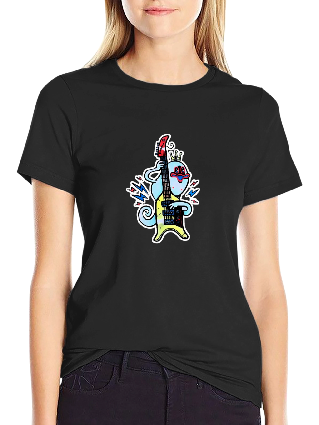 Cartoon Musician Graphic Tee - Black T-Shirt