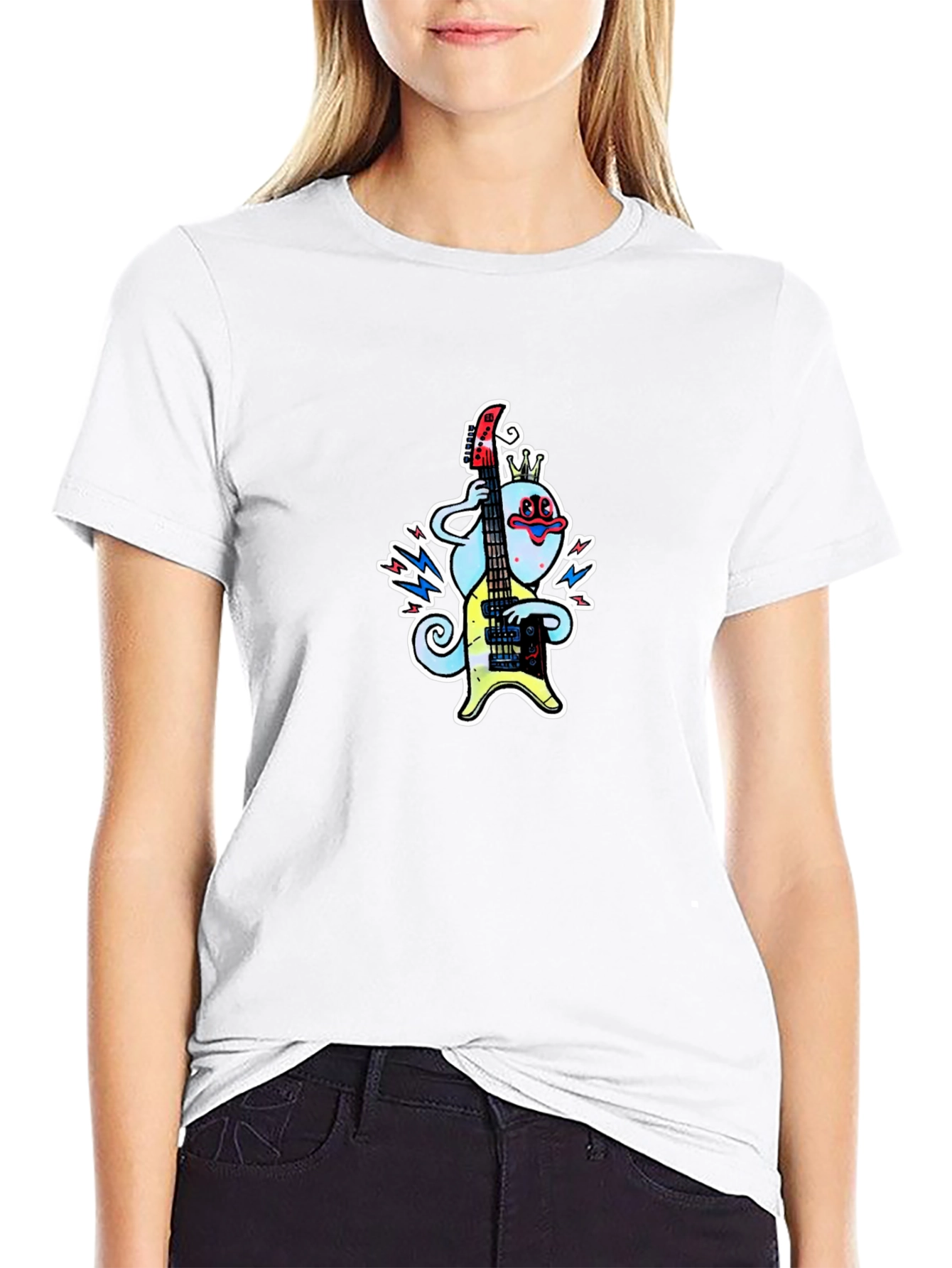 Cartoon Musician Graphic Tee - Black T-Shirt