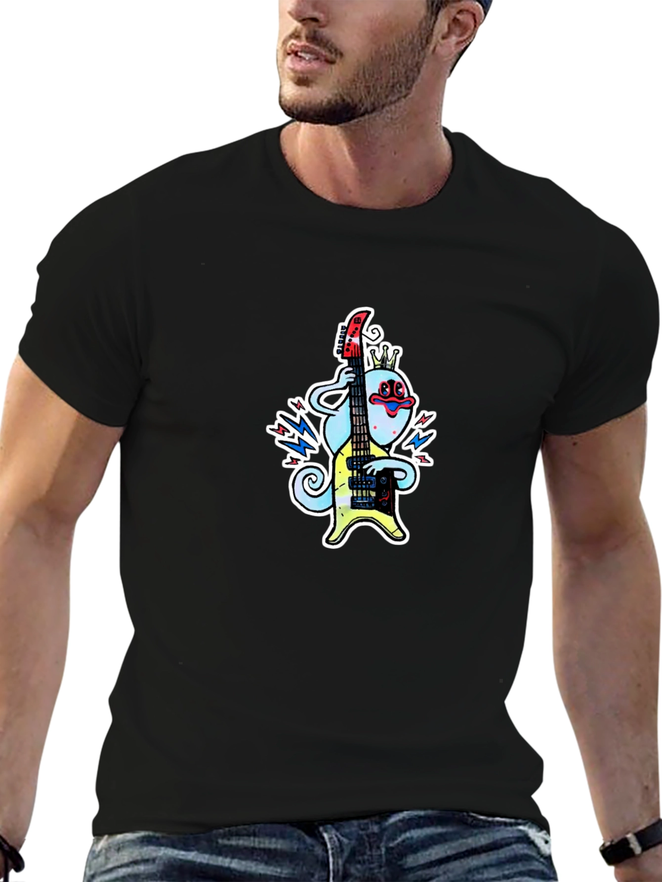 Cartoon Musician Graphic Tee - Black T-Shirt