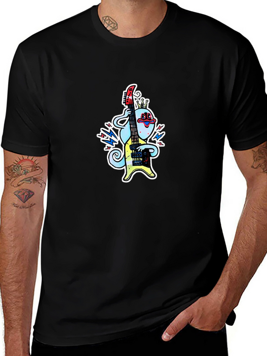 Cartoon Musician Graphic Tee - Black T-Shirt