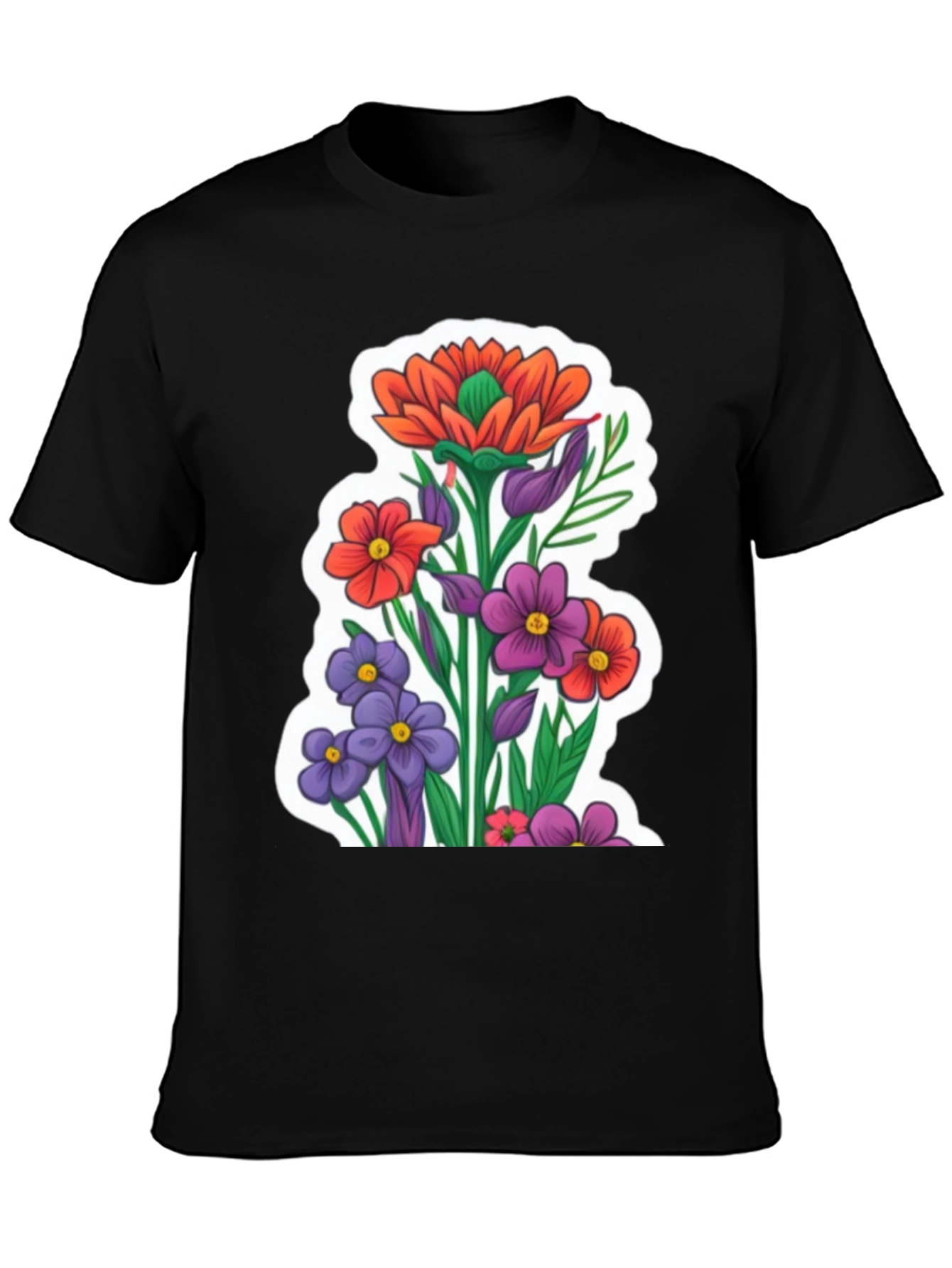 Floral Graphic Tee - Stylish Mens Black T-Shirt