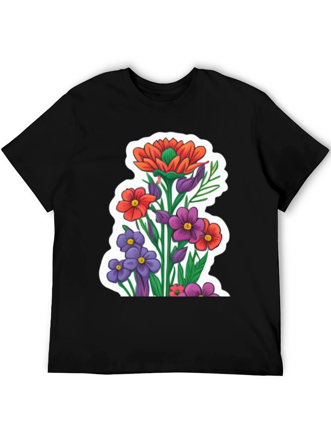 Floral Graphic Tee - Stylish Mens Black T-Shirt