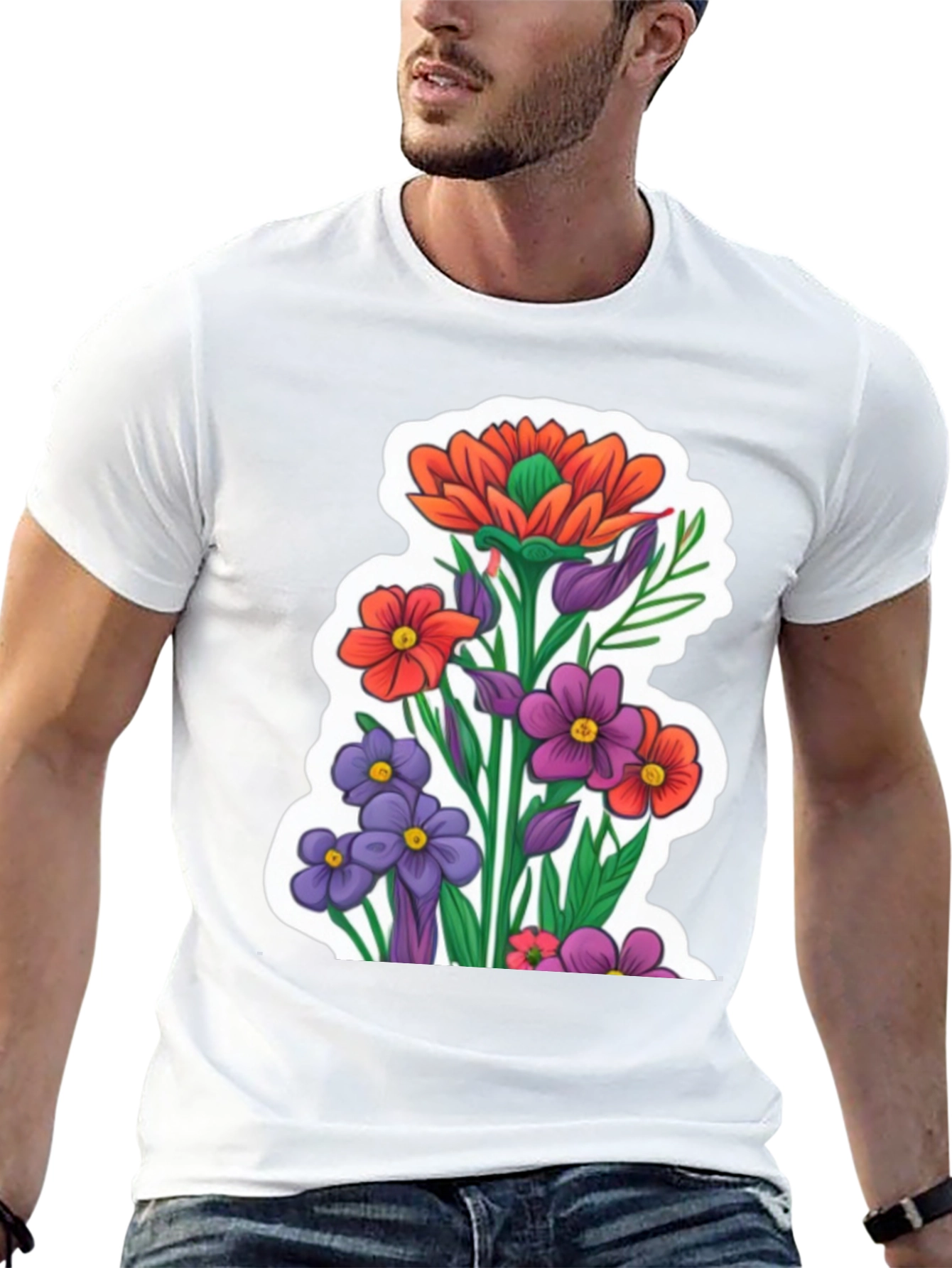 Floral Graphic Tee - Stylish Mens Black T-Shirt