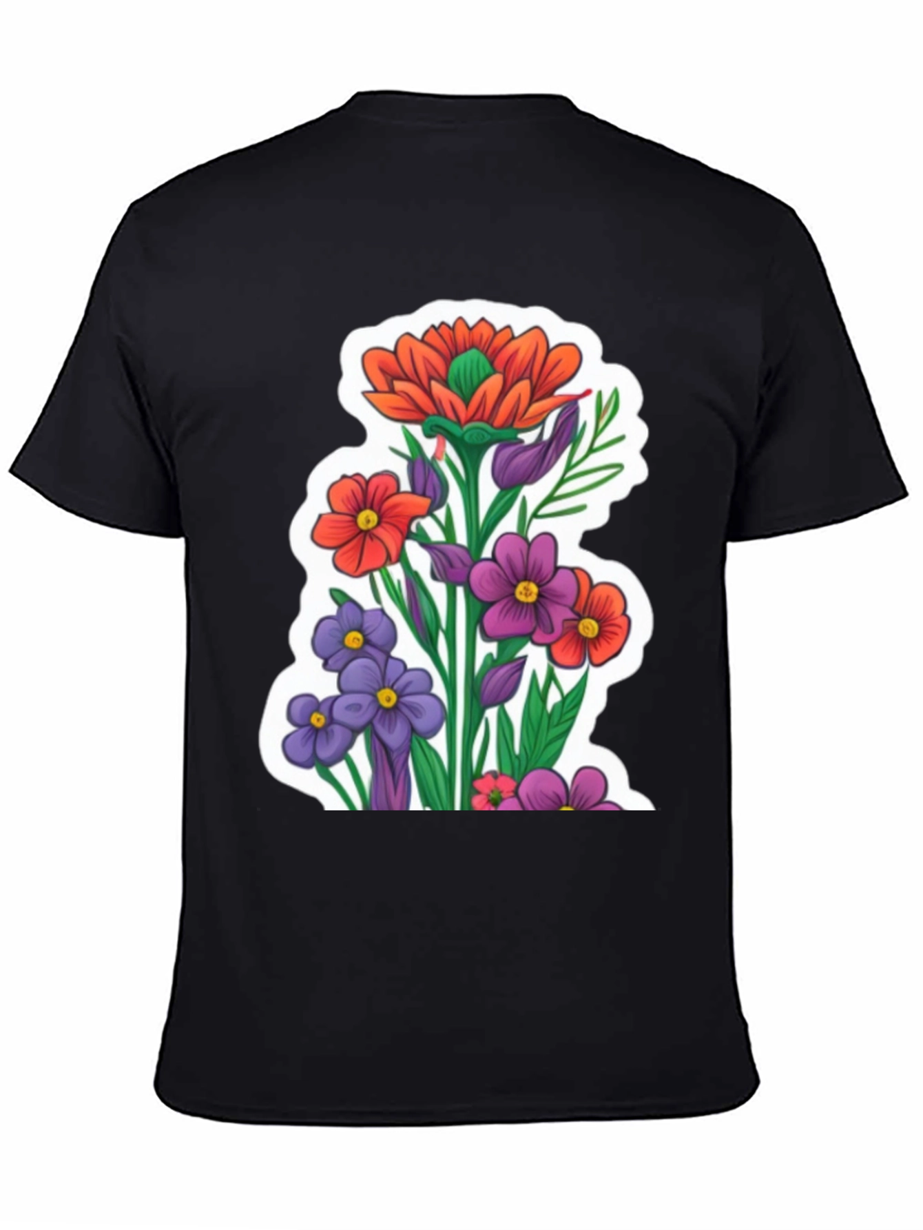 Floral Graphic Tee - Stylish Mens Black T-Shirt