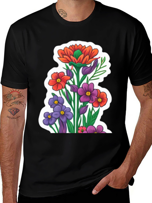 Floral Graphic Tee - Stylish Mens Black T-Shirt