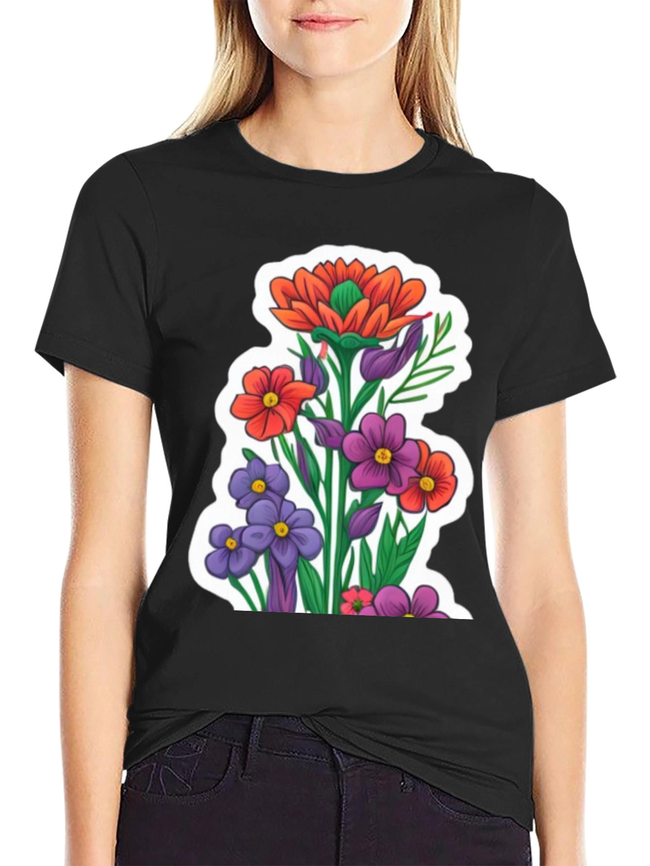 Floral Graphic Tee - Stylish Mens Black T-Shirt